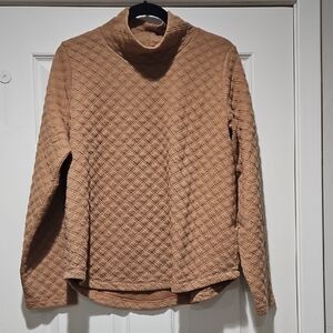 J.Crew Quilted Mockneck Pullover Tan Brown Womens Large L NEW